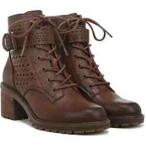 Zodiac Gemma Perforated Leather Bootie Brown Cognac Size 9M  Combat Boots